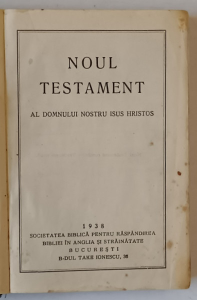 BIBLIA SAU SFANTA SCRIPTURA A VECHIULUI SI NOULUI TESTAMENT , 1938 , FORMAT REDUS , PREZINTA HALOURI DE APA