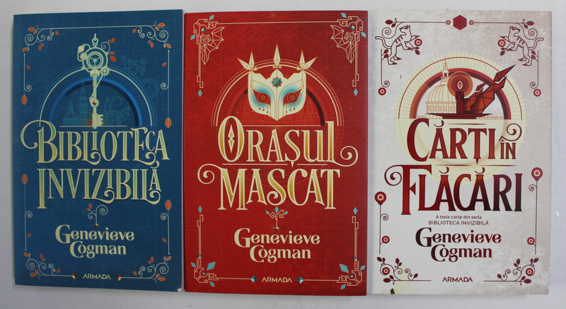 BIBLIOTECA INVIZIBILA / ORASUL MASCAT / CARTI IN FLACARI , SET DE TREI VOLUME de GENEVIEVE COGMAN , 2019 - 2021