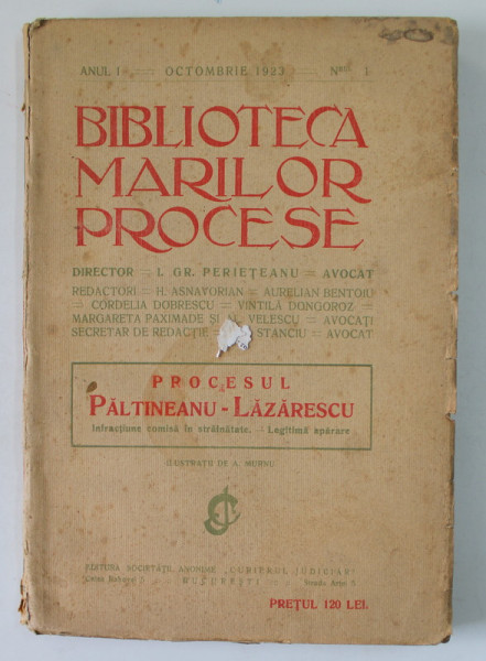 BIBLIOTECA MARILOR PROCESE , ilustratii A. MURNU ,  ANUL I , NR. 1 , OCTOMBRIE , 1923