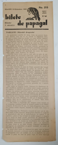 BILETE DE PAPAGAL , DIRECTOR T. ARGHEZI , NR. 213 , 1928