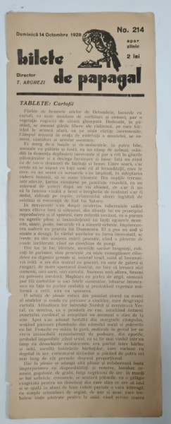 BILETE DE PAPAGAL , DIRECTOR T. ARGHEZI , NR. 214 , 1928