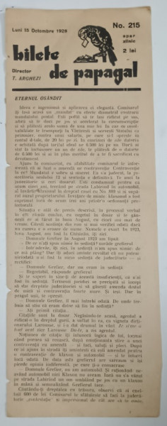 BILETE DE PAPAGAL , DIRECTOR T. ARGHEZI , NR. 215 , 1928