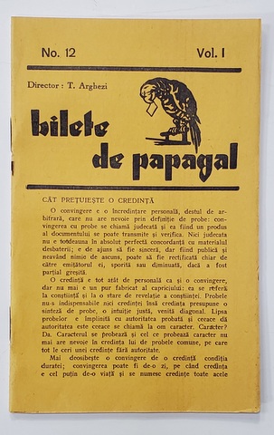BILETE DE PAPAGAL , REVISTA , DIRECTOR TUDOR ARGHEZI , NR. 12 , VOLUMUL I  , ANII '37 - ' 38