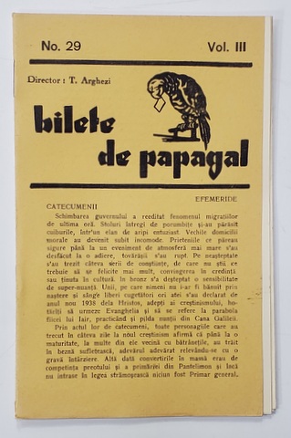 BILETE DE PAPAGAL , REVISTA , DIRECTOR TUDOR ARGHEZI , NR. 29 , VOLUMUL III  , ANII '37 - ' 38