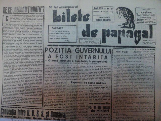 BILETE DE PAPAGAL- TUDOR ARGHEZI 11 NUMERE 1944-45
