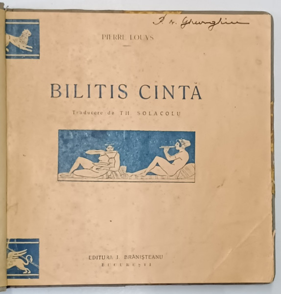 BILITIS CANTA de PIERRE LOUYS , EDITIE INTERBELICA