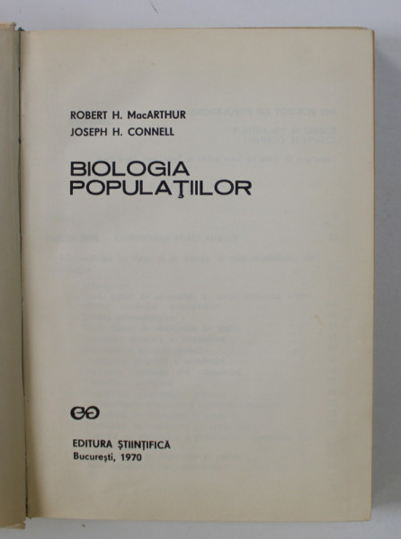 BIOLOGIA POPULATIILOR de ROBERT H. MACARTHUR,JOSEPH H. CONNELL 1970