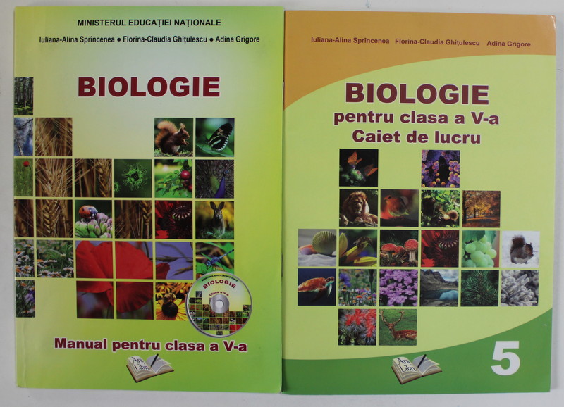 BIOLOGIE , MANUAL SI CAIET DE LUCRU PENTRU CLASA A - V-A de IULIANA - ALINA SPRINCENEA ...ADINA GRIGORE , 2 VOLUME , 2017 , CD INCLUS *
