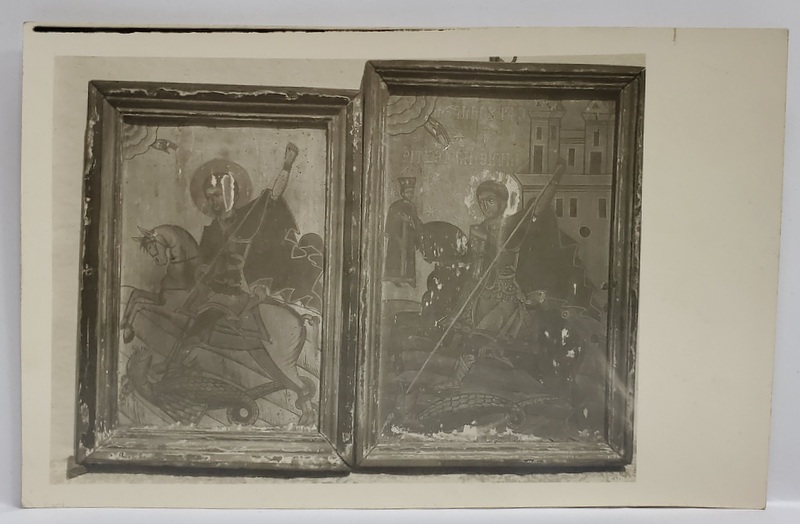 BISERICA BUNA VESTIRE - STREZA , CARTISOARA , ICOANELE SFINTILOR MARI MUCENICI GHEORGHE SI TEODOR TIRON ,   FOTOGRAFIE TIP CARTE POSTALA , 1929