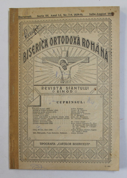 BISERICA ORTODOXA ROMANA - REVISTA SFANTULUI SINOD , ANUL LI , NR. 7-8 , IULIE - AUGUST , 1933