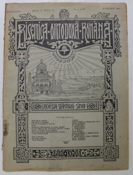 BISERICA ORTODOXA ROMANA , REVISTA SFANTULUI SINOD , SERIA II , ANUL XL , NUMARUL 2 ( 488 ) , NOEMBRE , 1921