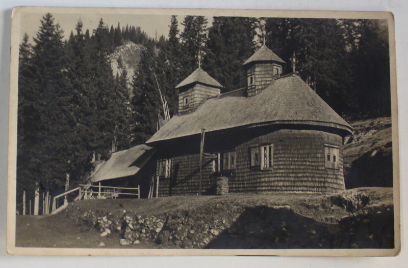 BISERICUTA DIN STANGA IALOMITEI DE LA SCHITUL PESTERA , FOTO ORIG. K. LEHMANN , BRASOV , CARTE POSTALA ILUSTRATA , INTERBELICA