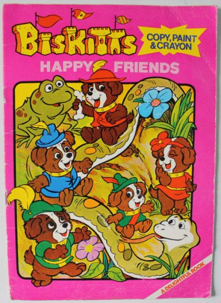 BISKITTS , HAPPY FRIENDS , COPY , PAINT and CRAYON , ANII '70 , DOUA PAGINI DEJA COLORATE