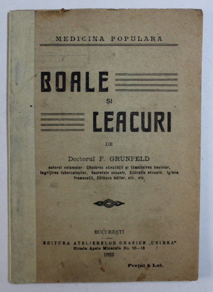 BOALE SI LEACURI de DOCTORUL F . GRUNFELD , 1923