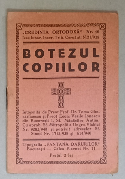BOTEZUL COPIILOR de  TOMA GHERASIMESCU si VASILE IONESCU , 1940