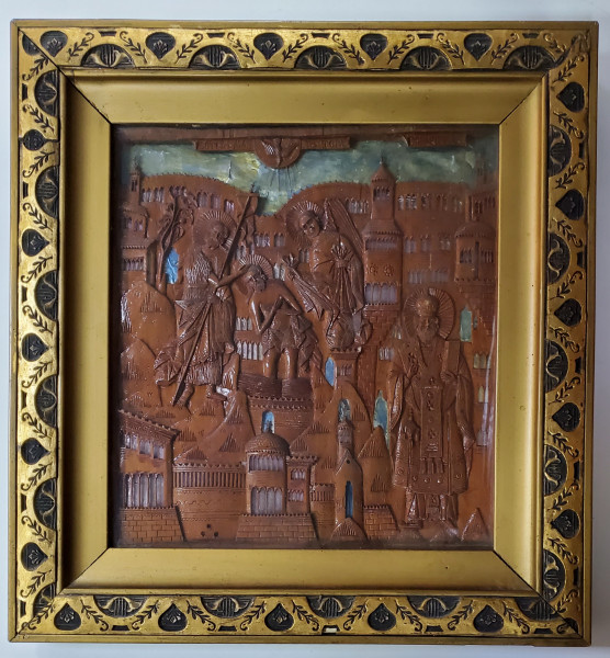 Botezul Domnului. Icoana Romaneasca din lemn sculptat, Secol 19