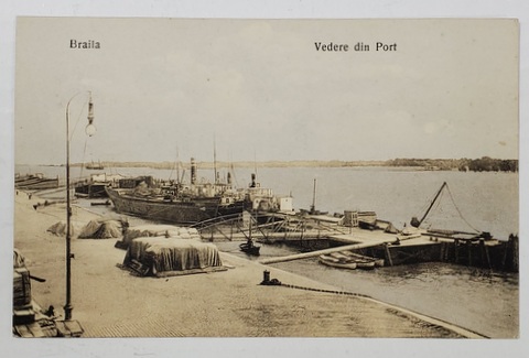 BRAILA , VEDERE DIN PORT , VASE ANCORATE , CARTE POSTALA , 1915