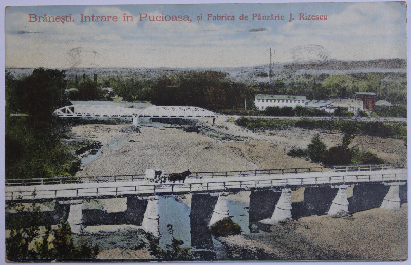 BRANESTI - INTRARE IN PUCIOASA SI FABRICA DE PANZARIE J. RIZESCU , CARTE POSTALA ILUSTRATA , POLICROMA, CIRCULATA , DATATA  1912