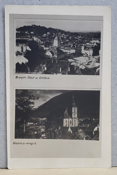 BRASOV , CASA SFATULUI SI  CETATUIA , BISERICA NEAGRA , FOTO MONTAJ , CARTE POSTALA , INTERBELICA