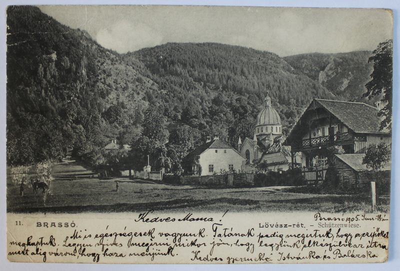 BRASOV - PEISAJ  - SCHUTZENWIESE , CARTE POSTALA ILUSTRATA , MONOCROMA, CIRCULATA , CLASICA , DATATA 1905