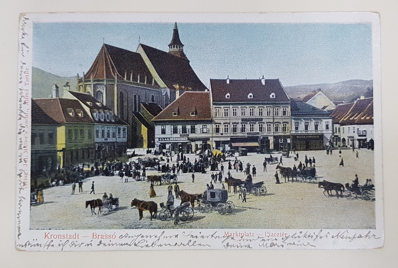 BRASOV , PIATA SFATULUI IN ZI DE TARG , CARTE POSTALA ILUSTRATA , CLASICA