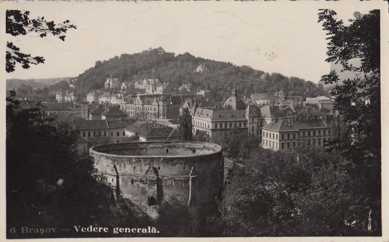 BRASOV , VEDERE DE ANSAMBLU , CU BASTION IN PRIM PLAN , CARTE POSTALA ILUSTRATA , CIRCULATA , DATATA 1937