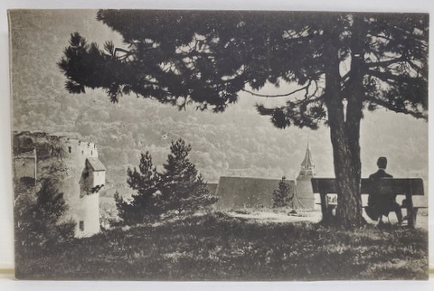 BRASOV , VEDERE DE PE DEALUL CETATII CU TURLA SI ACOPERISUL BISERICII NEGRE , CARTE POSTALA , 1923