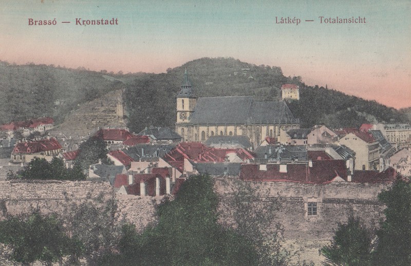 BRASOV , VEDERE SPRE BISERICA NEAGRA , CARTE POSTALA ILUSTRATA , POLICROMA, CIRCULATA , INCEPUTUL SECOLULUI XX