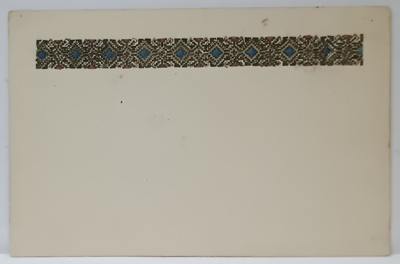 BRAU  CU MOTIVE ORNAMENTALE ROMANESTI , CARTE POSTALA , PICTATA MANUAL  , INCEPUTUL SEC. XX