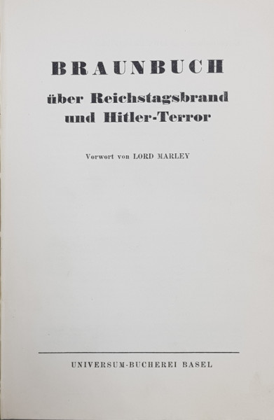 BRAUNBUCH uber Reichstagsbrand und Hitler-Terror - Basel, 1933