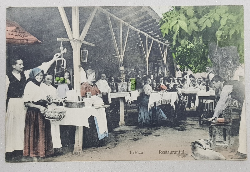 BREAZA - RESTAURANTUL , FOTOGRAFIE TIP CARTE POSTALA , POLICROMA , CIRCULATA , PERIOADA INTERBELICA