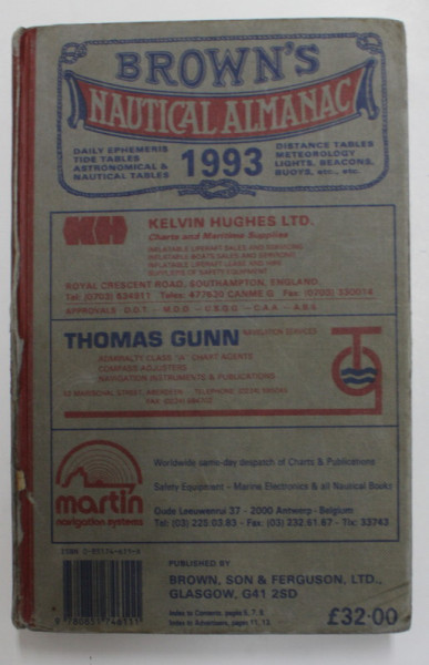 BROWN 'S NAUTICAL ALMANAC DAILY TIDE TABLES FOR 1993