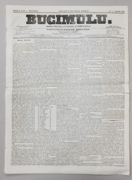 BUCIMULU - DIARIU POLITICU LITTERARIU SI COMMERCIALU , PROPRIETAR CEZAR BOLLIAC , ANUL II , NR. 208 , JOI  , 19 / 31  MARTIE 1864