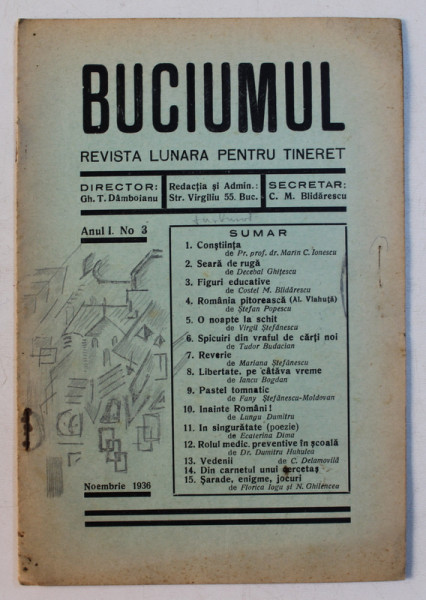 BUCIUMUL  - REVISTA LUNARA PENTRU TINERET , ANUL I , NO . 3 , NOEMBRIE  , 1936