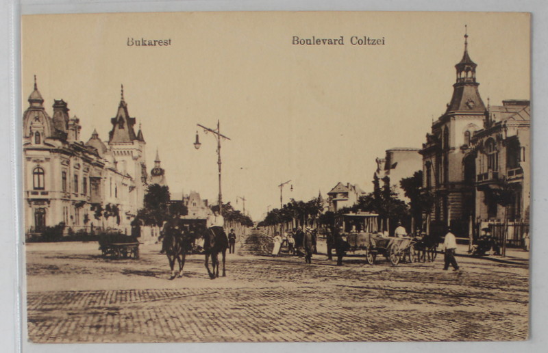 BUCURESTI , BULEVARDUL COLTEI , TRECATORI CALARE SI TRAMVAI CU CAI , CARTE POSTALA , INTERBELICA