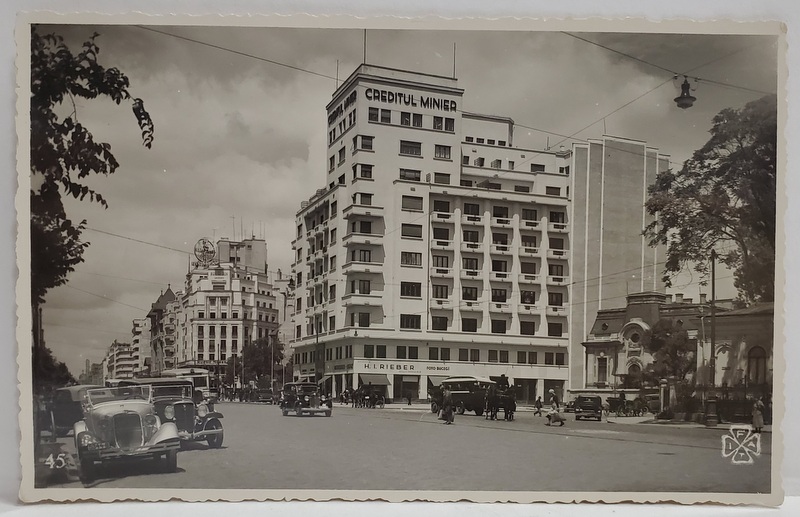 BUCURESTI , BULEVARDUL I.C. BRATIANU , CLADIREA ' CREDITUL MINIER ' , CARTE POSTALA , INTERBELICA