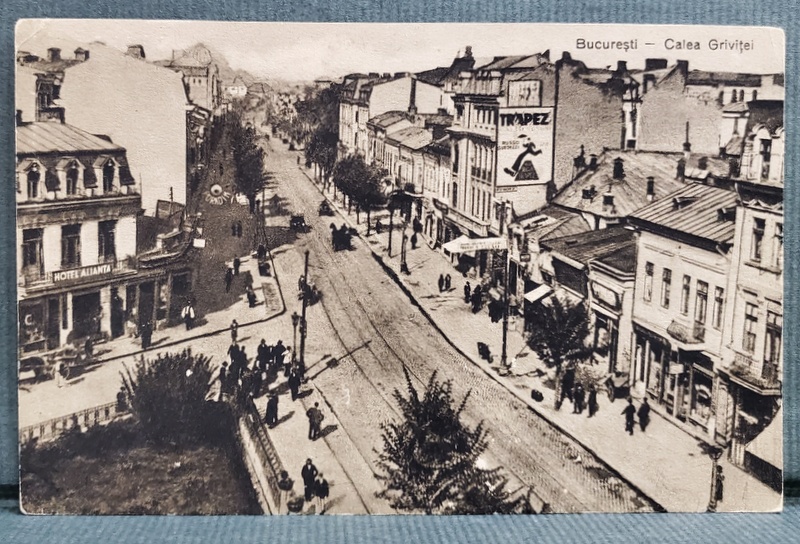 BUCURESTI , CALEA GRIVITEI , IN STANGA '' HOTELUL ALIANTA '' SI STRADA ATELIERULUI , CARTE POSTALA , INCEPUTUL SEC. XX