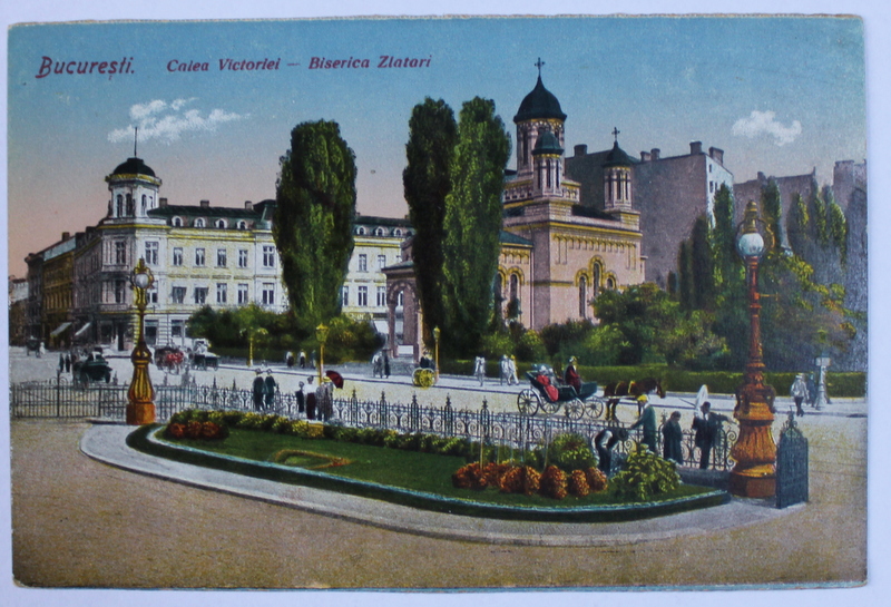 BUCURESTI , CALEA VICTORIEI , BISERICA ZLATARI , CARTE POSTALA ILUSTRATA , POLICROMA, NECIRCULATA , INCEPUT DE SECOL XX