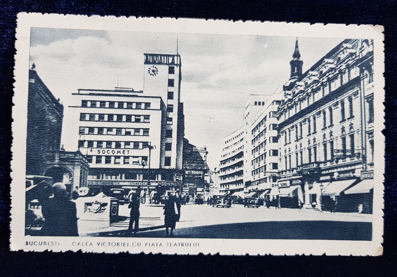 BUCURESTI , CALEA VICTORIEI CU PIATA TEATRULUI , CARTE POSTALA ILUSTRATA , MONOCROMA , NECIRCULATA , PERIOADA INTERBELICA