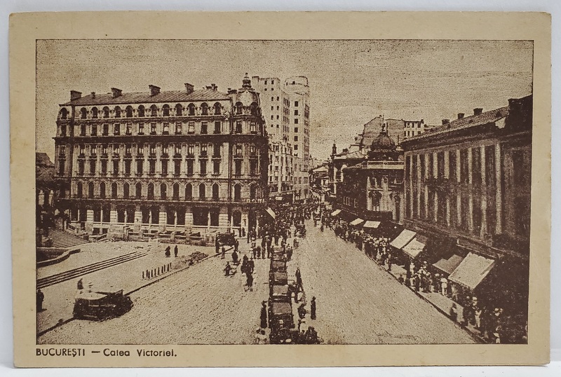 BUCURESTI , CALEA VICTORIEI IN DREPTUL CERCULUI MILITAR , CARTE POSTALA , INCEPUTUL SEC. XX