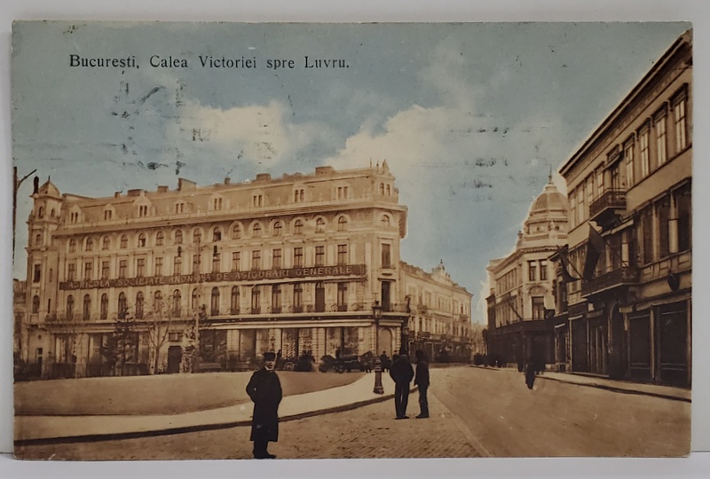 BUCURESTI , CALEA VICTORIEI SPRE LUVRU , CARTE POSTALA ILUSTRATA , 1910