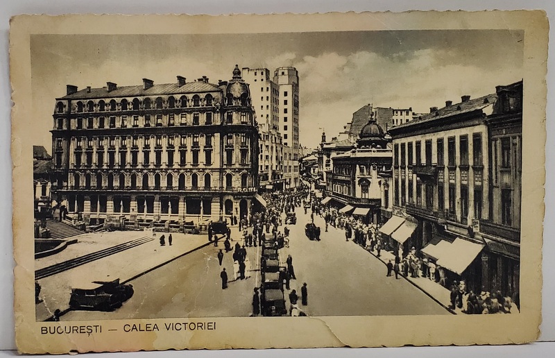 BUCURESTI , CALEA VICTORIEI , STATIA DE TAXIURI DIN FATA CERCULUI MILITAR , CARTE POSTALA ILUSTRATA , 1936