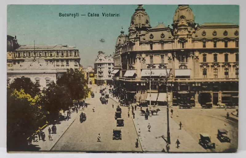 BUCURESTI , CALEA VICTORIEI , ZONA DIN FATA PALATULUI REGAL , CARTE POSTALA , 1916