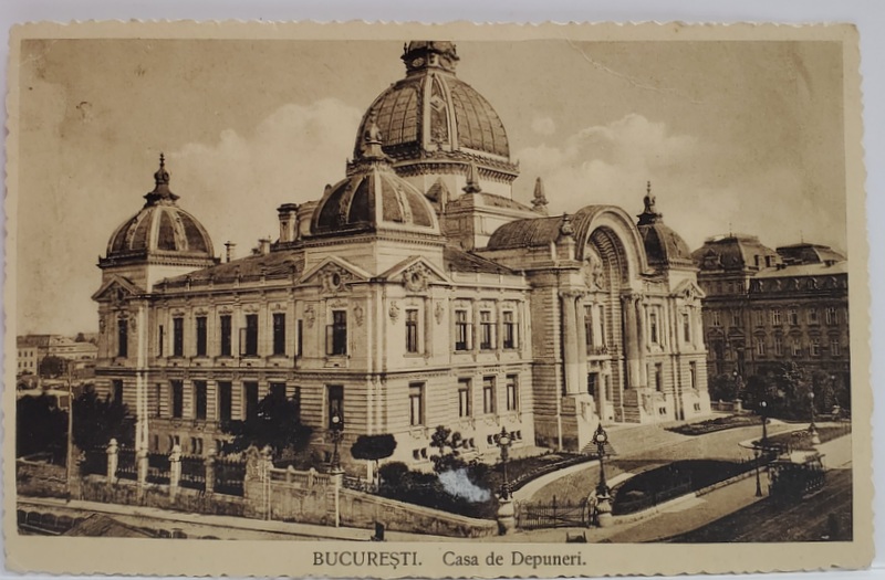 BUCURESTI , CASA DE DEPUNERI , CARTE POSTALA ILUSTRATA , 1913