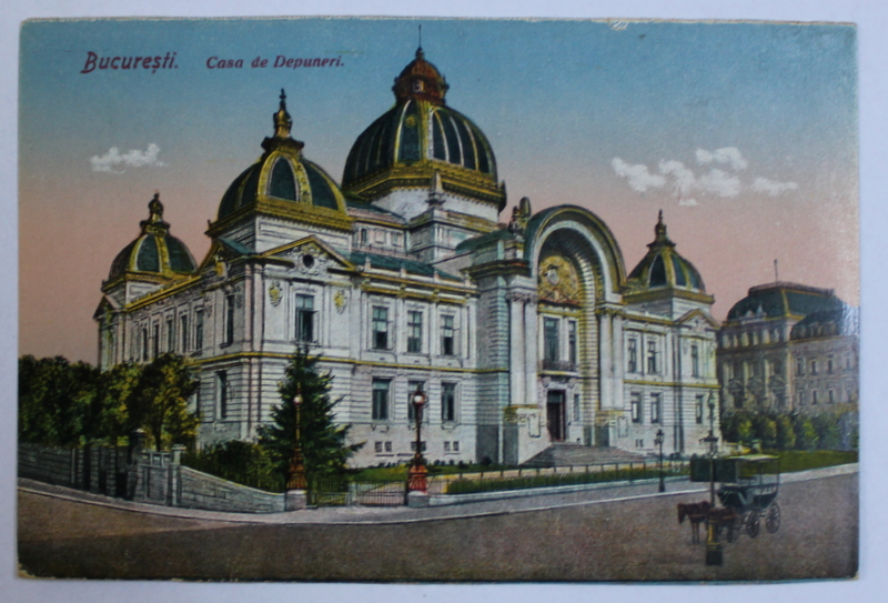 BUCURESTI - CASA DE DEPUNERI  , CARTE POSTALA ILUSTRATA , POLICROMA, NECIRCULATA , PERIOADA INTERBELICA