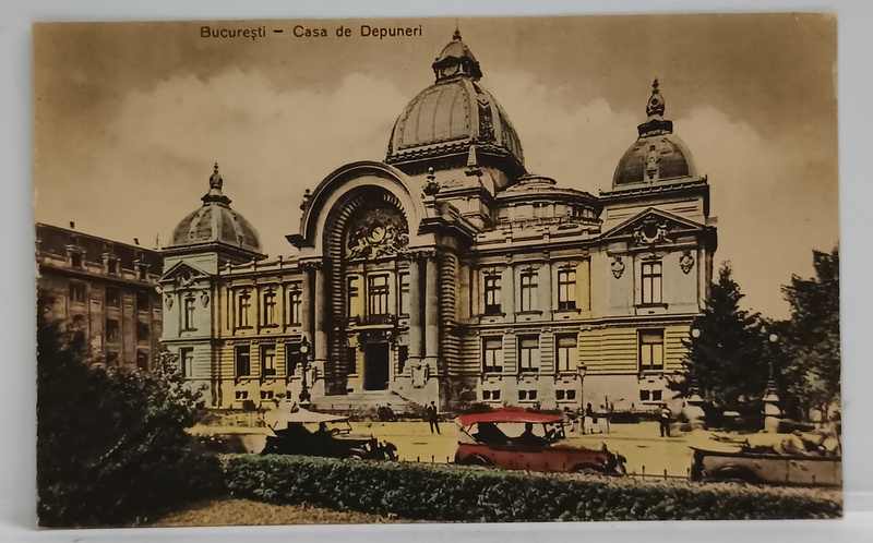 BUCURESTI , CASA DE DEPUNERI DE PE CALEA VICTORIEI , FOTOGRAFIE COLORIZATA , FORMAT CARTE POSTALA , INCEPUTUL  SEC. XX