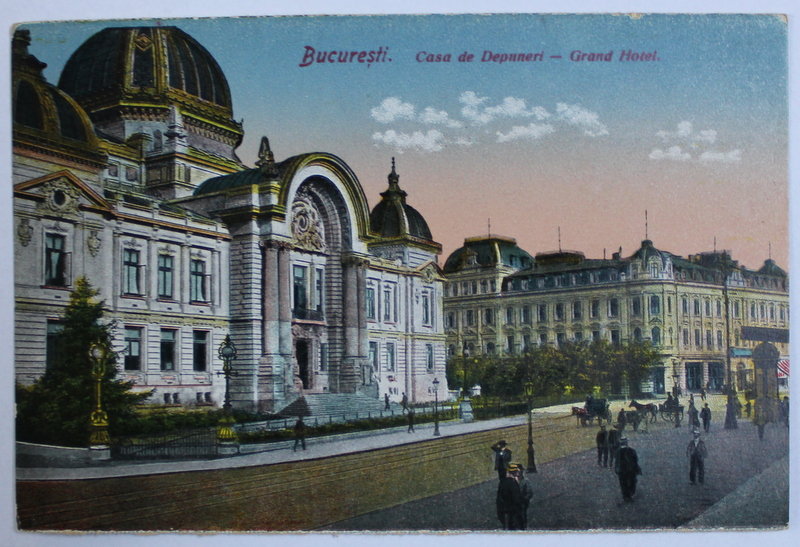 BUCURESTI - CASA DE DEPUNERI - GRAND HOTEL , CARTE POSTALA ILUSTRATA , POLICROMA, NECIRCULATA , PERIOADA INTERBELICA