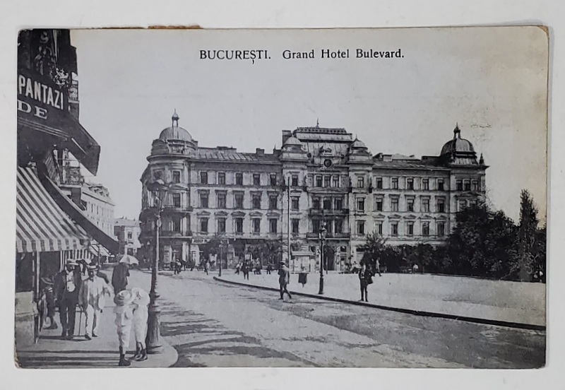 BUCURESTI , GRAND HOTEL BULEVARD , CARTE POSTALA ILUSTRATA , 1916