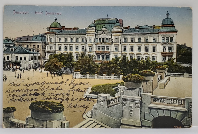 BUCURESTI , HOTEL BULEVARD CU TERASA CERCULUI MILITAR , CARTE POSTALA ILUSTRATA , 1922