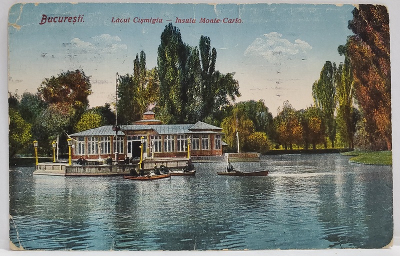 BUCURESTI , LACUL CISMIGIU , INSULA MONTE - CARLO , CARTE POSTALA , 1923